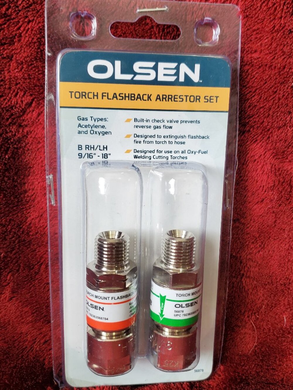 Olsen 56878 Torch Mount Flashback Arrestor Set - Oxygen and Acetylene NIB